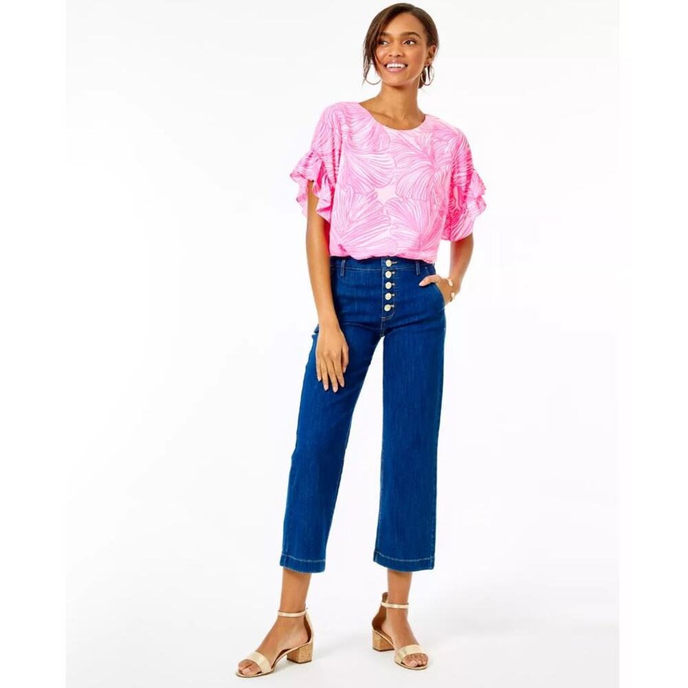 Lilly Pulitzer Pink Tropical Print Cropped Jeans